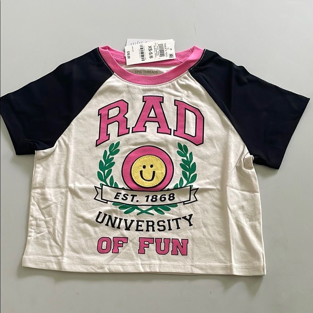 Epic Threads Black and White Raglan Tee with Pink Trim